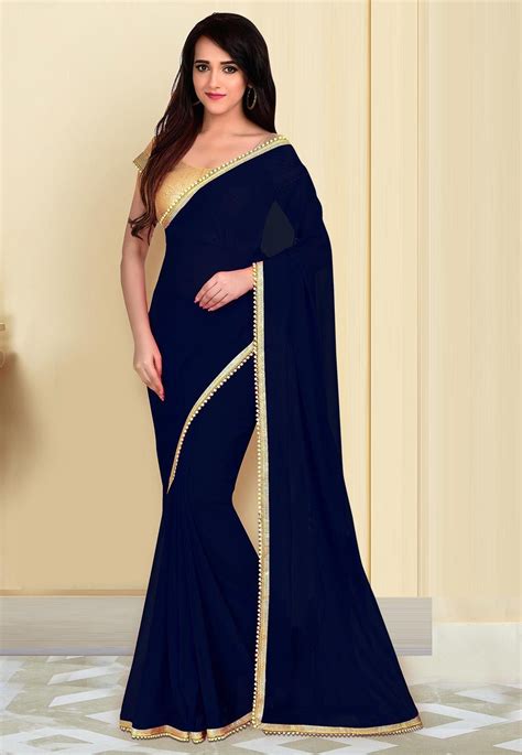 Navy Blue Border Saree .